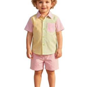 AJ DEZINES Kids Coord Set For Boys | Regular Fit Kids Clothes for Boys | Stylish Stipped Printed Cotton Half Sleeve Shirt and Shorts Cord Set for Boy - Casual Outfit