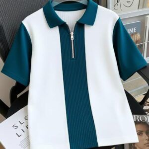 VENOM AUSK Men's Textured Vertical Striped Knit Polo T-Shirt | Half Sleeve Zipper Neck Self-Design Casual Tee | Mens Tshirts