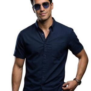 Veirdo® Men’s Classic Half Sleeve Button Down Shirt | Casual Regular Fit Cotton Solid Shirt with Pocket | Summer Stylish Wear| Summer Stylish Wear | Sizes: S to 2XL